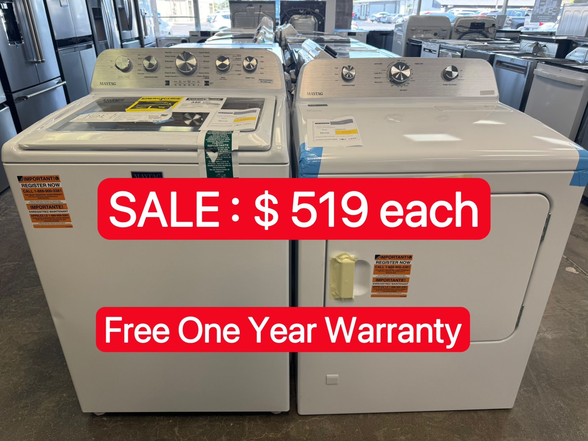 Maytag 4.8 cu.ft Washer &7.4 cu.ft Gas dryer-Free One Year Warranty