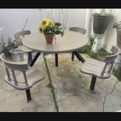 Heavy Duty Outdoors Patio Table W 4 Chairs Metal Fiberglass 