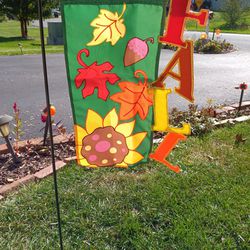 Fall Yard Sign And Metal Flag Holder 
