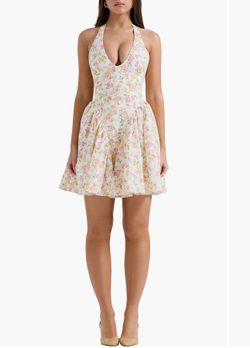 HOUSE OF CB Valentia Plunge Halter Neck Stretch Cotton Minidress
