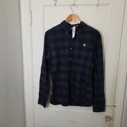Timberland Men’s Slim Fit Button Front Flannel Shirt Blue Plaid Medium NWT (CD)