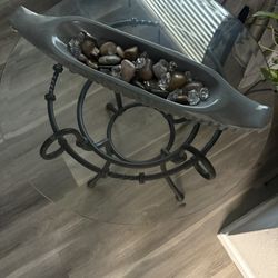 Indoor/Outdoor glass Table With Rock Decor
