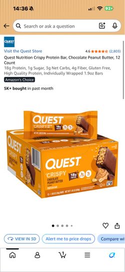 Quest Crispy Protein Bars Chocolate Peanut Butter 12 Count