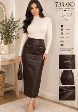 7 Brown faux leather midi skirt with buckle detail Size x-small #buckle #midi strechy new no tags