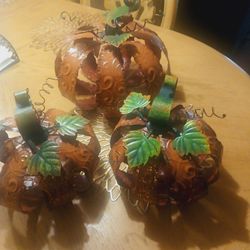 Set Of New Metal Pumpkins Beautiful Enamel Colors