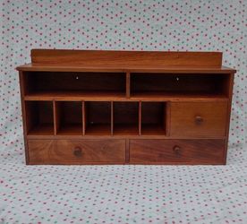 Vintage Wood Wall Mount Organizer Letter Holder  MCM scroll pine country 30 x 16