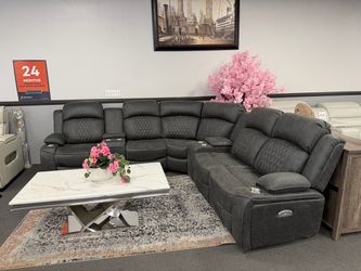 Gray Microfabric Sofa Sectional 4x Power Recliners