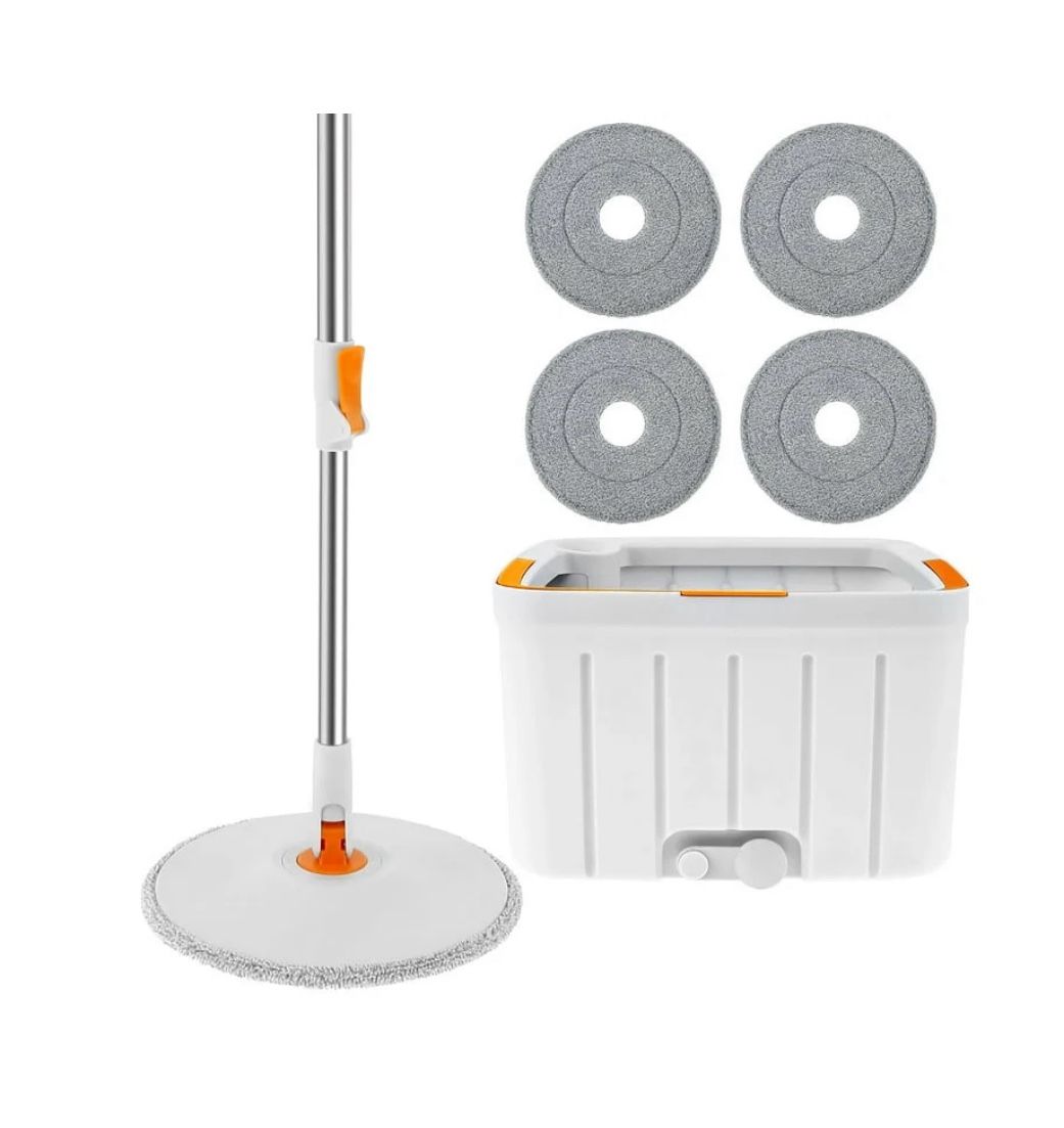 Spin Mop Bucket Set with 4 Microfiber Pad
