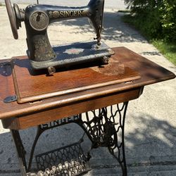 Antique Singer Sewing Machine And Table