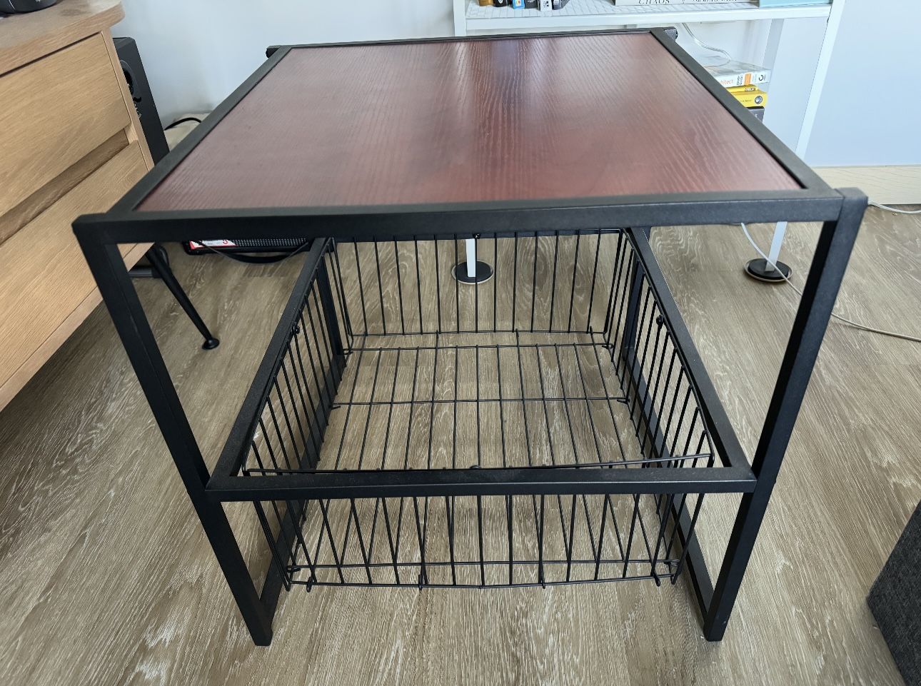 Wood and Metal End Table with Basket