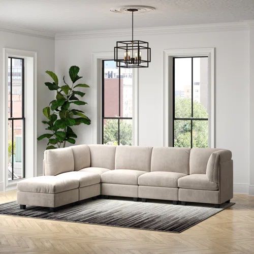 6 Piece Sectional, Upholstered Khaki Color 