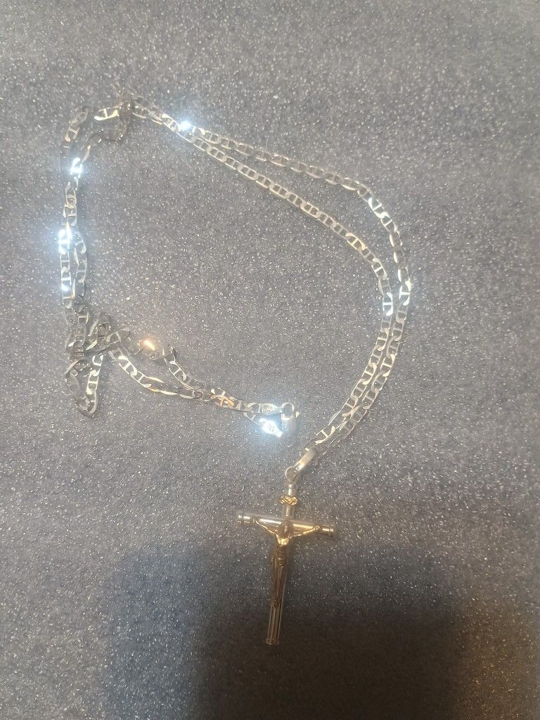 Silver Necklace And Cross