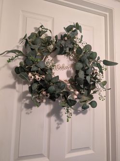 Door Wreath with Metal Welcome Sign