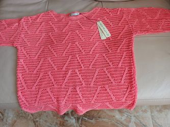 women crochet open knit sheer top blouse windsor pink/coral color fits Size L-XL