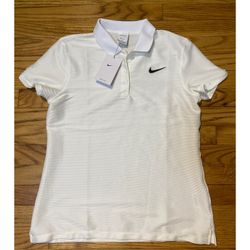 NIKE Dri-Fit Women's Ribbed Off-White Golf Shirt  Sz MEDIUM New! 