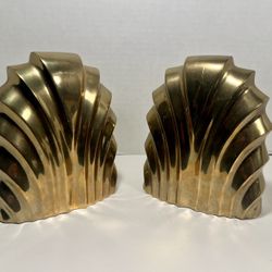 Set of 2 Vintage Art Deco Style Solid Brass Scalloped Bookends Non-Slip