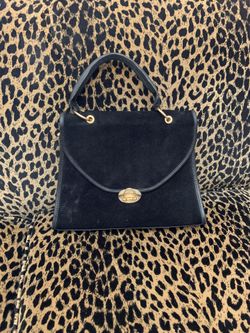 Vintage Black Suede Handbag With Gold Hardware 