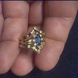 14k Solid Gold,blue Sapphire And Diamond 3 Piece Wedding Set.please Read Description