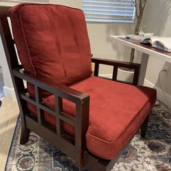 Red Velvet & Wood Accent Chair