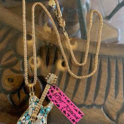 Betsey Johnson Blue Guitar Necklace