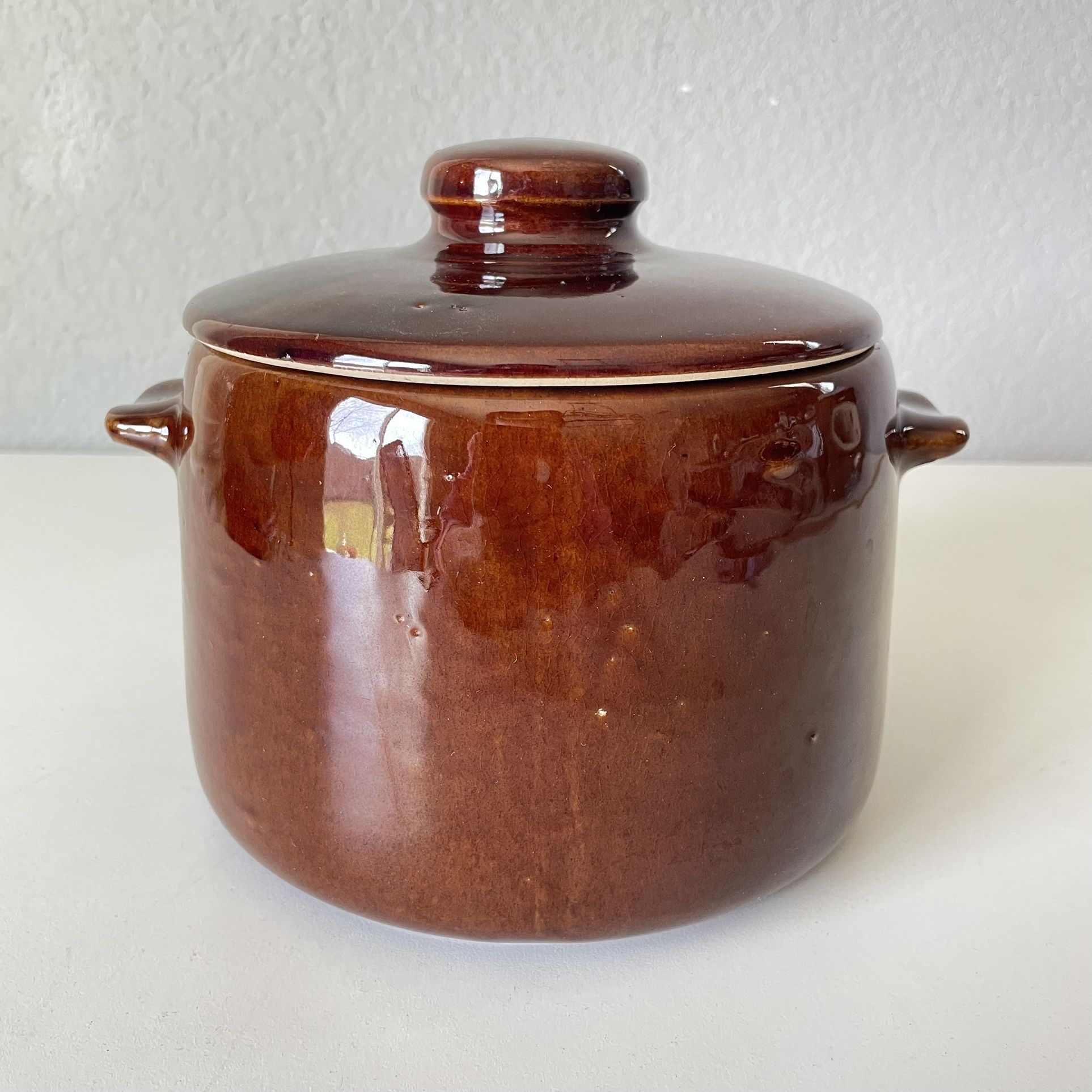 West Bend Bean Pot 1950's With Lid Crock Brown Glazed Ceramic Pottery Stoneware