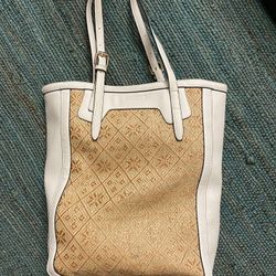 White  and Tan Wicker Purse