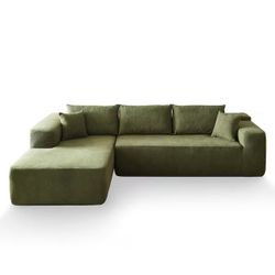 VIVI 104 in. Wide Arm 2-Piece Wool Fabric L-Shape Modular Sectional Sofa in Green with Left Chaise