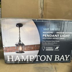 Hampton Bay Wickford 1-Light Weathered Bronze Outdoor Pendant Light Fixture with Clear Beveled Glass