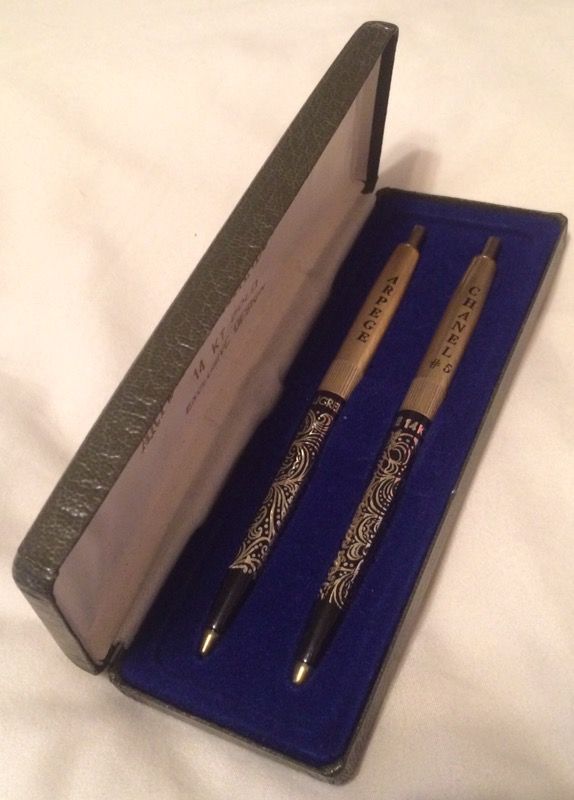 New Vintage Chanel #5 Arpege 14k Gold Black Pen Set