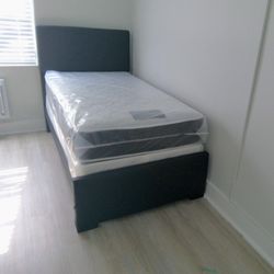 $280 Twin Bed Frame With Mattress And Boxspring Brand New Free Delivery 