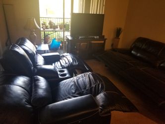 Black Leather Couches Set Of Two