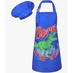 Kids Dinosaur Apron & Chef Hat Set Blue Born To Be Wild 6-12Y