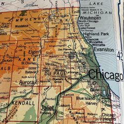1964 Vintage Roll Up Map Illinois