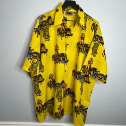 Vintage Y2K Up Ro’s Hip Hop Graffiti Art All Over Print Button Down Shirt Mens XL Yellow