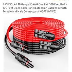 RICH SOLAR 10 Gauge 10AWG One Pair 100 Feet Red + 100 Feet Black 