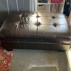 Brown Leather Ottoman From Costplus