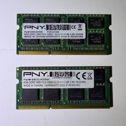 PNY 16GB (2x8GB) DDR3 1600MHz Laptop RAM PC3-12800 SODIMM 1.35V – Tested Working