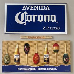🔥 2 Metal Beer Bar Tin Signs Corona Avenida & Corona Maracas 