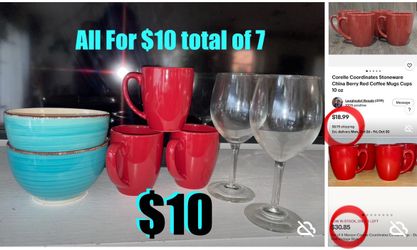 $10 FOR ALL CORELLE MUGS,ROYAL NORFOLK BOWLS,WINE GLASS ALL INCLUDED