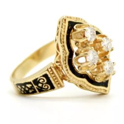 14K Solid Yellow Gold 6.0 grams & 4 Diamonds Arabic Style Ring Size 6,5