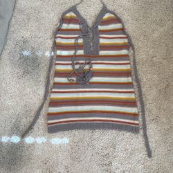Striped Knit Halter Top dress crochet gray white mint orange brick red  new  small from The Boutique Swim Coverup  very short 