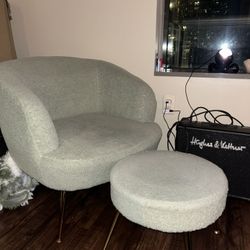 Mint Green Faux Sherpa Accent Chair with Ottoman