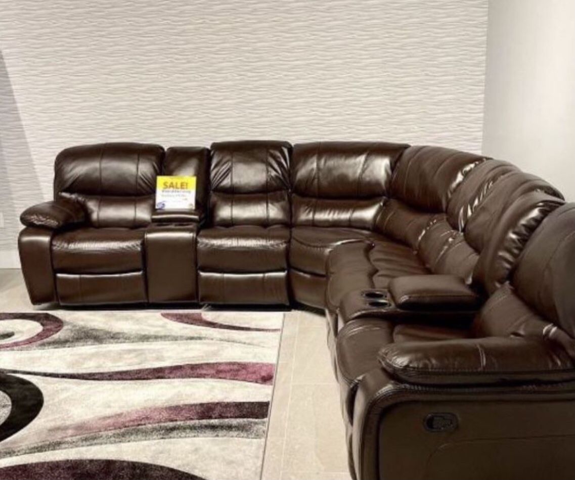 HUGE BROWN OR GRAY SECTIONAL WITH 3 RECLINERS. SAME DAY DELIVERY AND