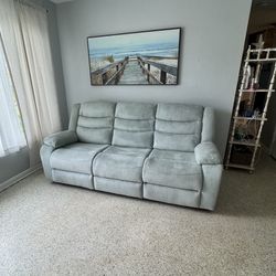 Light Blue 3-Seater Reclining Sofa
