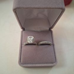 4ct Cushion Cut Engagement Set 14kt Solid White Gold With Pave Bands