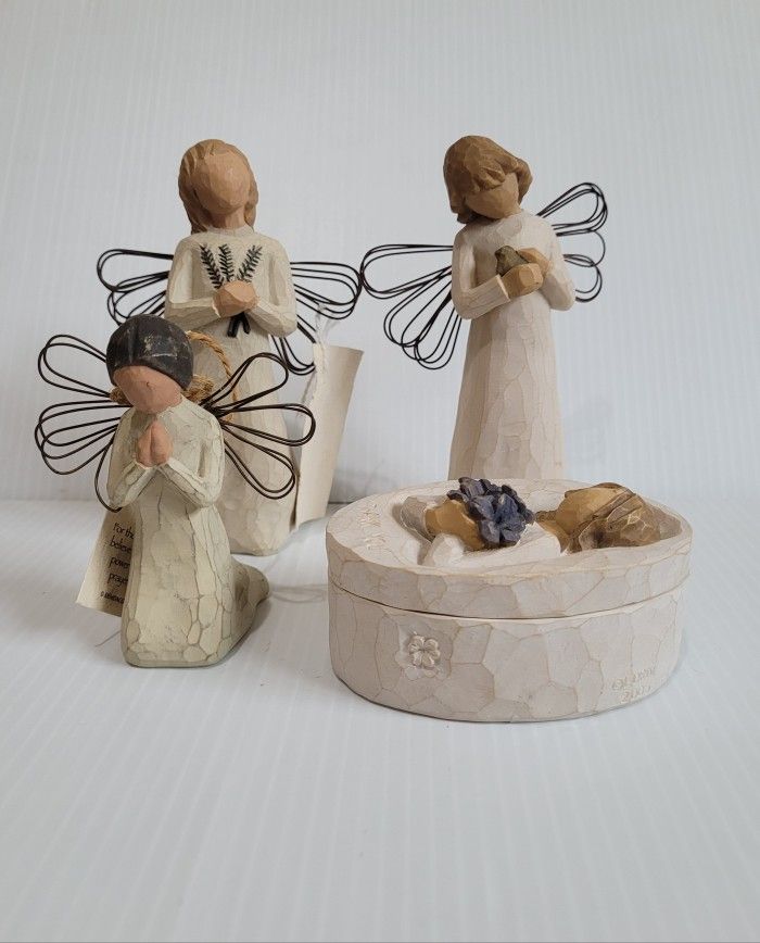 Willow Tree Angels Set 3, Healing, Player, Remembranza + Thank You Keepsake Box