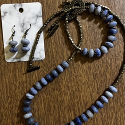 Exclusive Cowboy Blue Beaded Necklace, Bracelet And Earring Set 