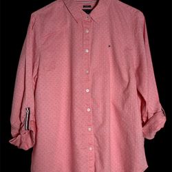Tommy Hilfiger Women's Long Sleeve Shirt Coral Color Size L Casual