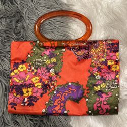 Vintage Retro 60s–70s inspired style Floral Tapestry Clutch Fold-Out Tote
