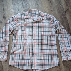 van heusen dress shirt Button Down Shirt Orange White & Gray Strip Sz L